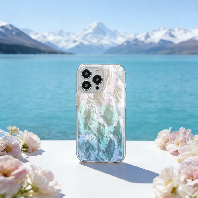iPhone 17 16 15 14 13 ケース 螺鈿風 天然貝シェル 湖雪 全機種対応 ソフト 耐衝撃カバー スマホケース