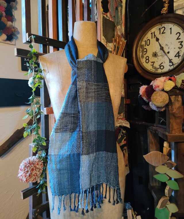 残糸利用　綿マフラー　送料無料　