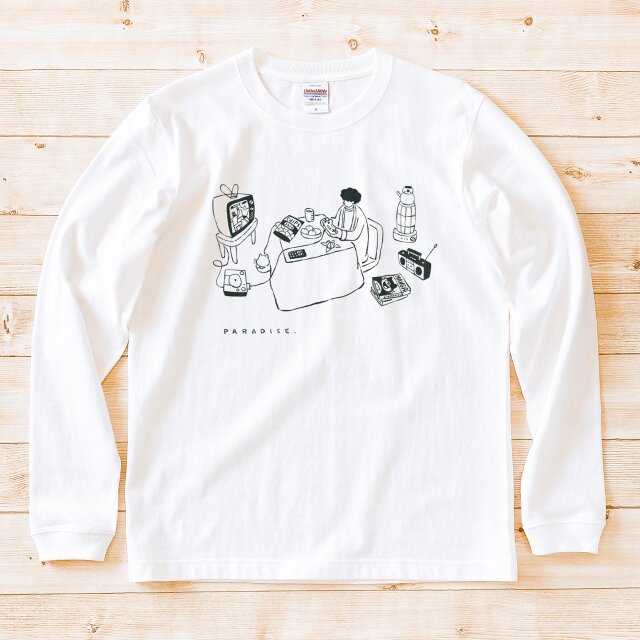 長袖Tシャツ『パラダイスインドア』男女兼用 ロンT ホワイト