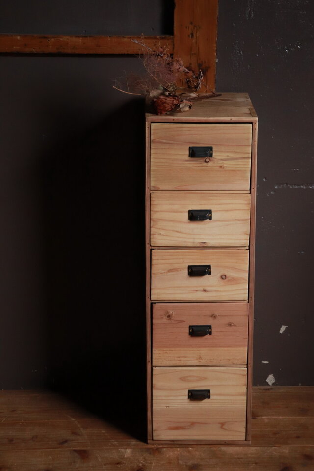 №099　木製小引き出し　5段　収納棚　アンティーク家具　古道具 55358