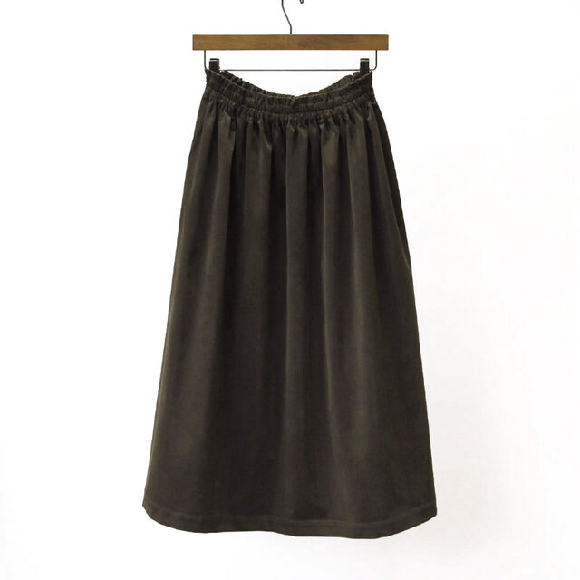 ☆新色【即納】コーデュロイ ギャザースカート（カーキブラウン）ダークカーキ