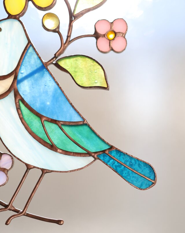 青い小鳥とイロトリドリのお花 ✤《ステンドグラス》 | iichi 日々の