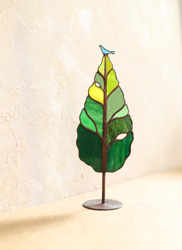 青い小鳥と緑色の止まり木　✤ ＜ステンドグラス＞ ✤