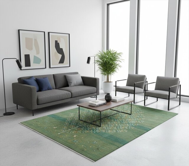 ペルシャ ギャッベ リビング 200x153cm 生命の木 緑色 RJ10579 | iichi