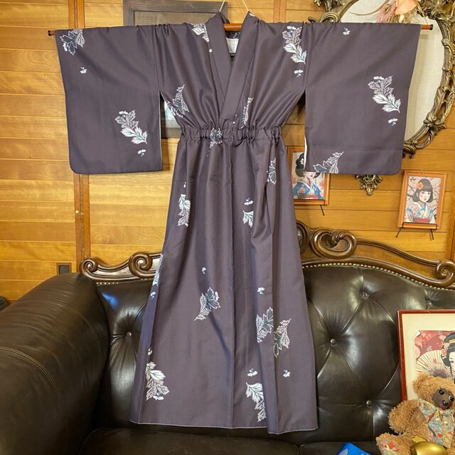 着物リメイク ロングワンピース ドレス 洗える 化繊 名古屋帯サッシュ