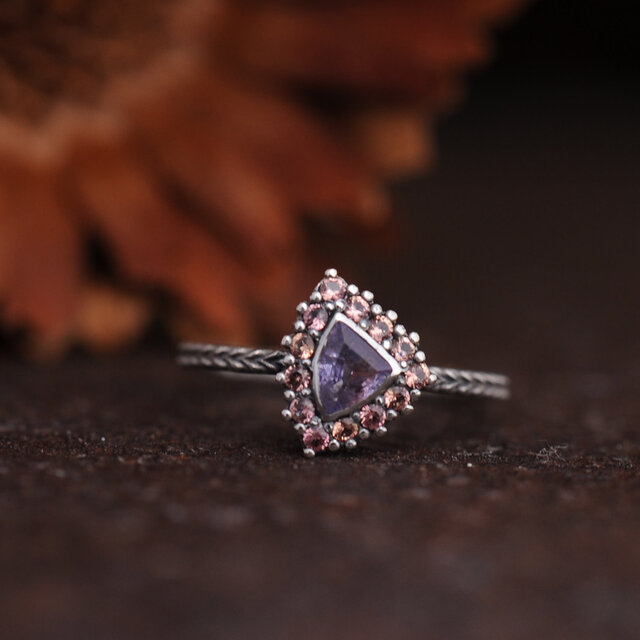 ファンシーパープルサファイアのクラスターリング