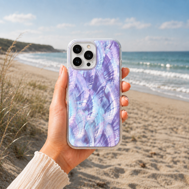 天然貝シェル 螺鈿風iPhoneケース〈夢〉青紫オーロラ | iichi 日々の