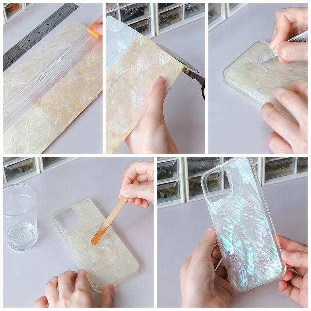 天然貝シェル 螺鈿風iPhoneケース〈夢〉青紫オーロラ | iichi 日々の