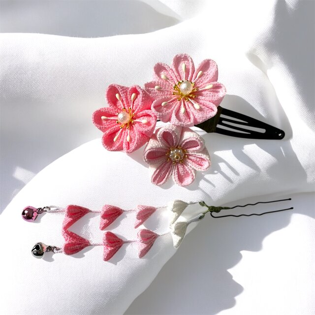 つまみ細工 七五三 3歳 ピンク｜姉妹・双子でおそろい髪飾り　単品売り　