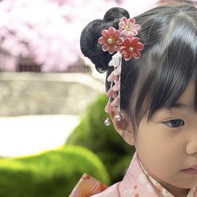 つまみ細工 七五三 3歳 ピンク｜姉妹・双子でおそろい髪飾り | iichi