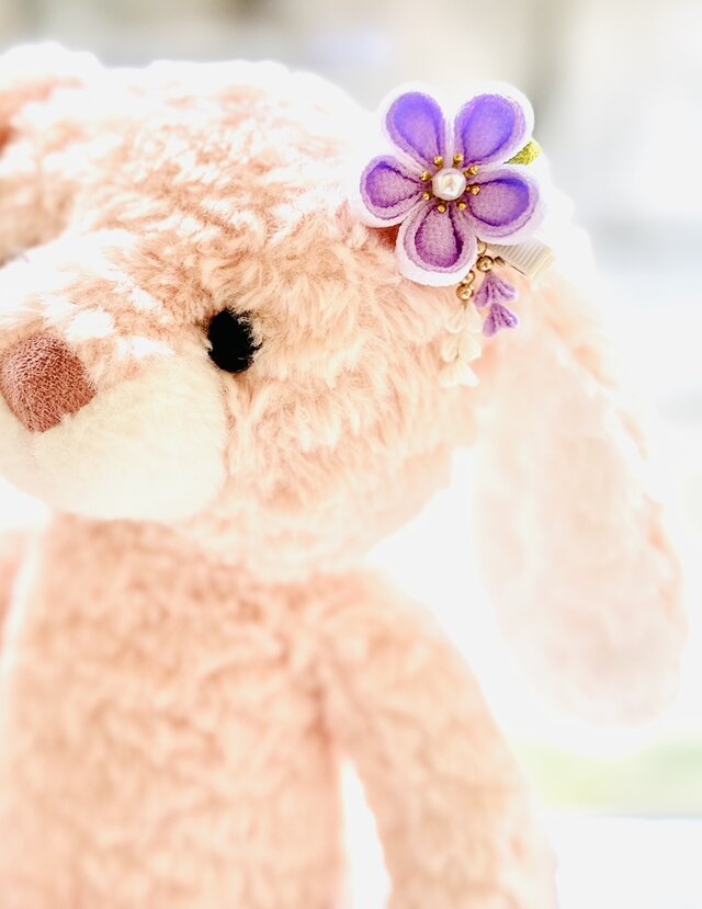 つまみ細工のミニ髪飾り 小さめ ベビー キッズ 紫 ピンク 水色 お