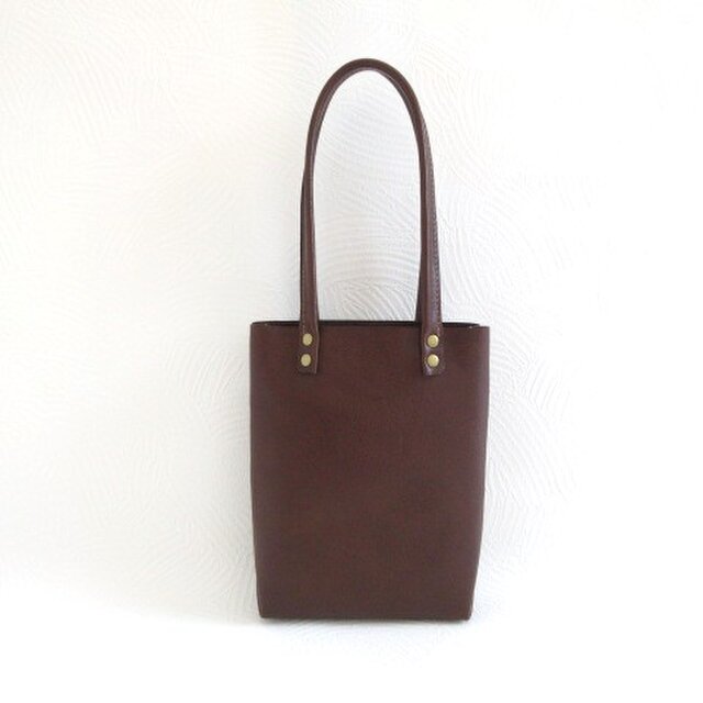 SALE開始～  《牛革》長めのハンドル♪ぷっくり三角マチ♪BOXミニトート・シュリンク・ダークブラウン・0534