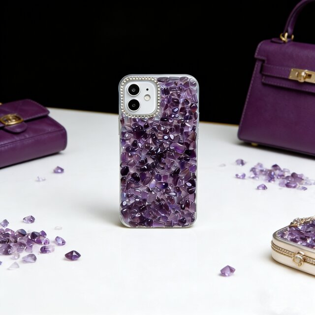 iPhone 17 16 ケース 贅沢 紫水晶 アメジストシェル Samsung Android 対応 ソフト アムスマホケース