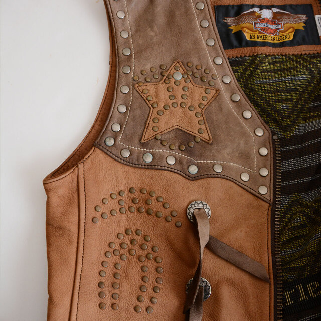 ハーレーダビッドソン レザー ベスト ヴィンテージ スタッズ コンチョ