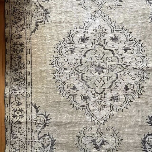 大判147×272淡いベージュ×こげ茶 メダリオン トルコヴィンテージラグ