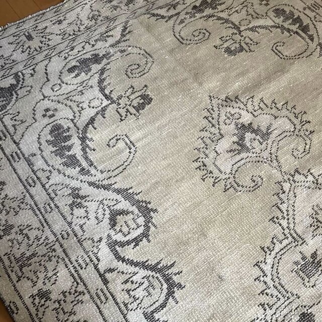 大判147×272淡いベージュ×こげ茶 メダリオン トルコヴィンテージラグ