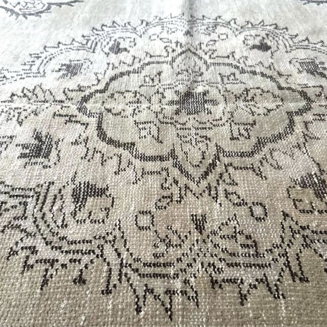 大判147×272淡いベージュ×こげ茶 メダリオン トルコヴィンテージラグ