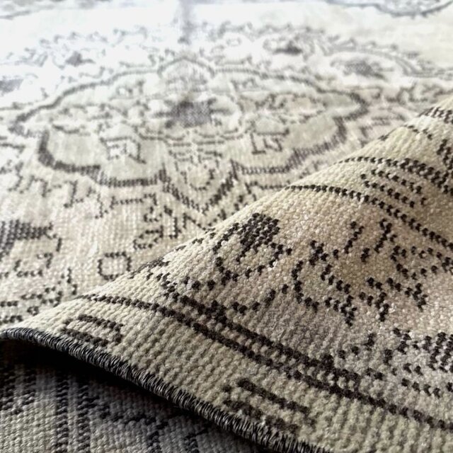 大判147×272淡いベージュ×こげ茶 メダリオン トルコヴィンテージラグ