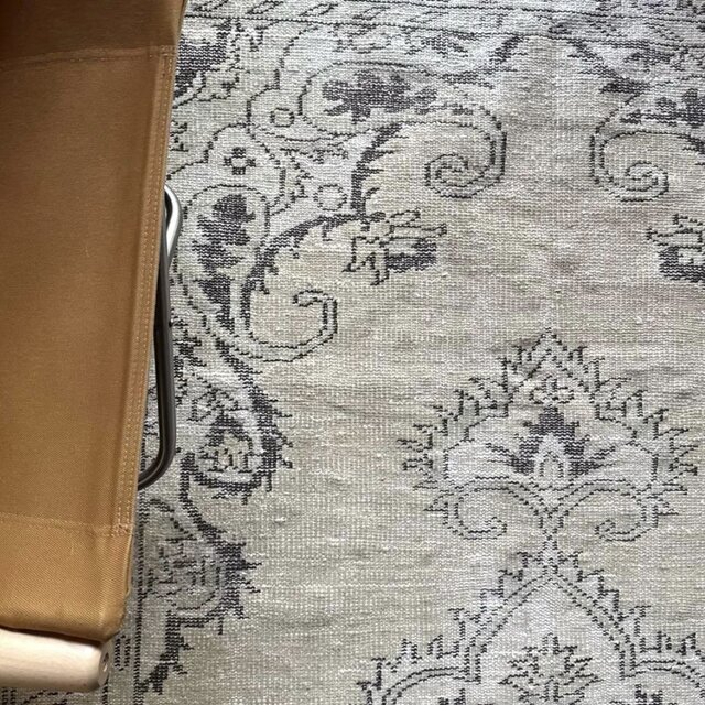 大判147×272淡いベージュ×こげ茶 メダリオン トルコヴィンテージラグ