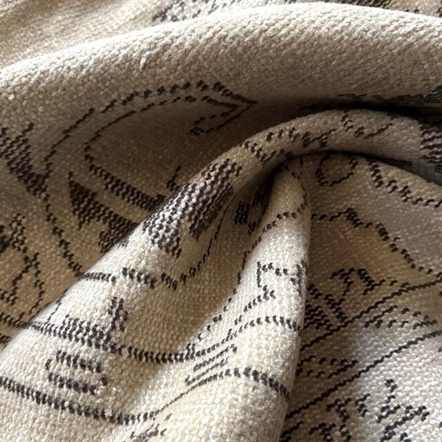 大判147×272淡いベージュ×こげ茶 メダリオン トルコヴィンテージラグ