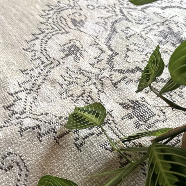 大判147×272淡いベージュ×こげ茶 メダリオン トルコヴィンテージラグ