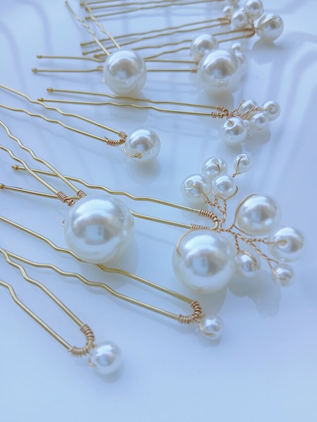 12本セット】パール ヘアピン ゴールド｜結婚式 ブライダル 前撮り