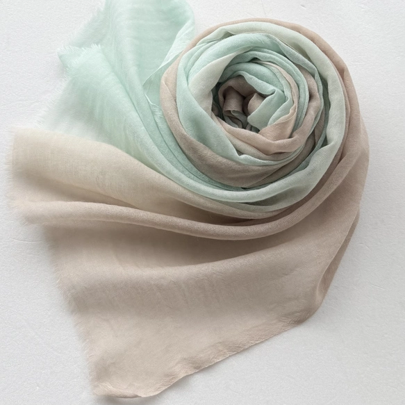 凸凹ここちよいウール＊青磁色×白茶色＊ストール