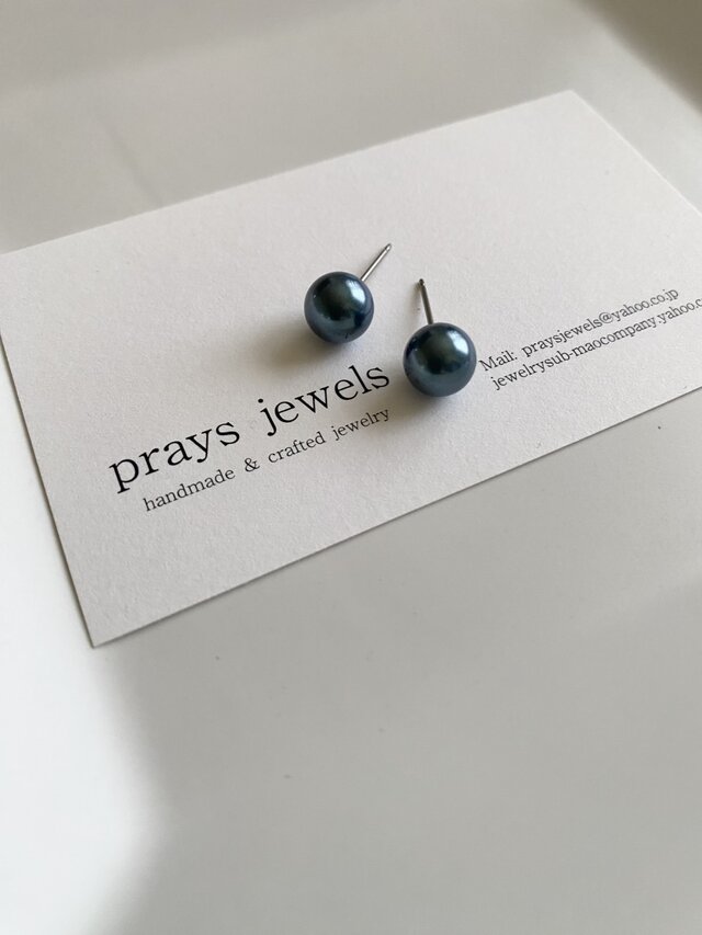 チタンポストパールスタッドピアス・一粒・シンプル・ワンパール・デイリータヒチアン8ｍｍ