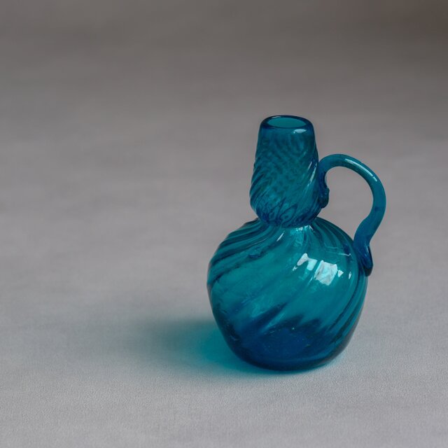 鮮やかな ターコイズブルー 壺 古道具 アンティーク 花器 Pilgrim】アメリカ製 /ヴィンテージ / ガラス花瓶 / ターコイズブルー