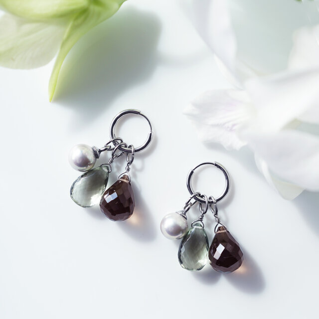 3種ジュエルによる禅庭園のピアスサージカルステンレス・イヤリング可　～Zen garden