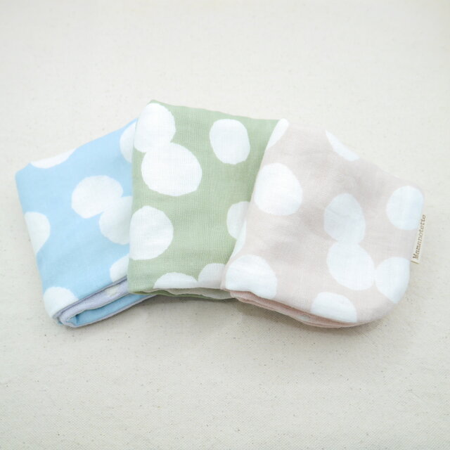 ふわもこハンカチ｜ペアドット-Pair Dots-｜L・20×20cm｜８重ガーゼハンカチ