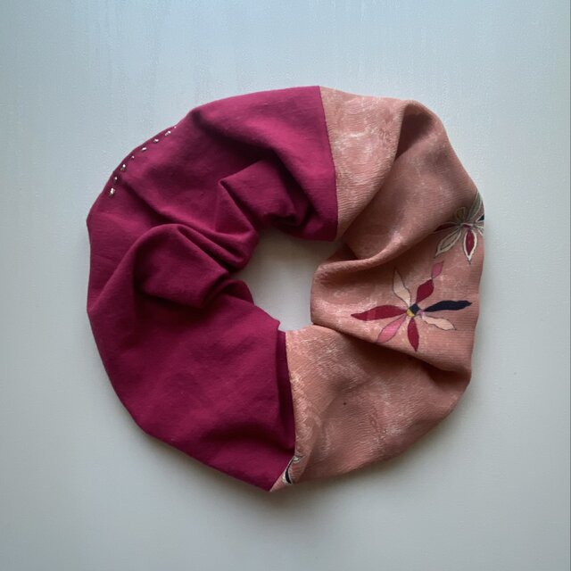 着物リメイクシュシュ⑯（レッド×ピンク）