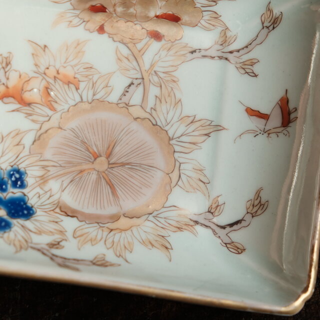花と蝶々◇ゴージャスな雰囲気。伊万里 花蝶文長方皿 刺身皿 芍薬 骨董