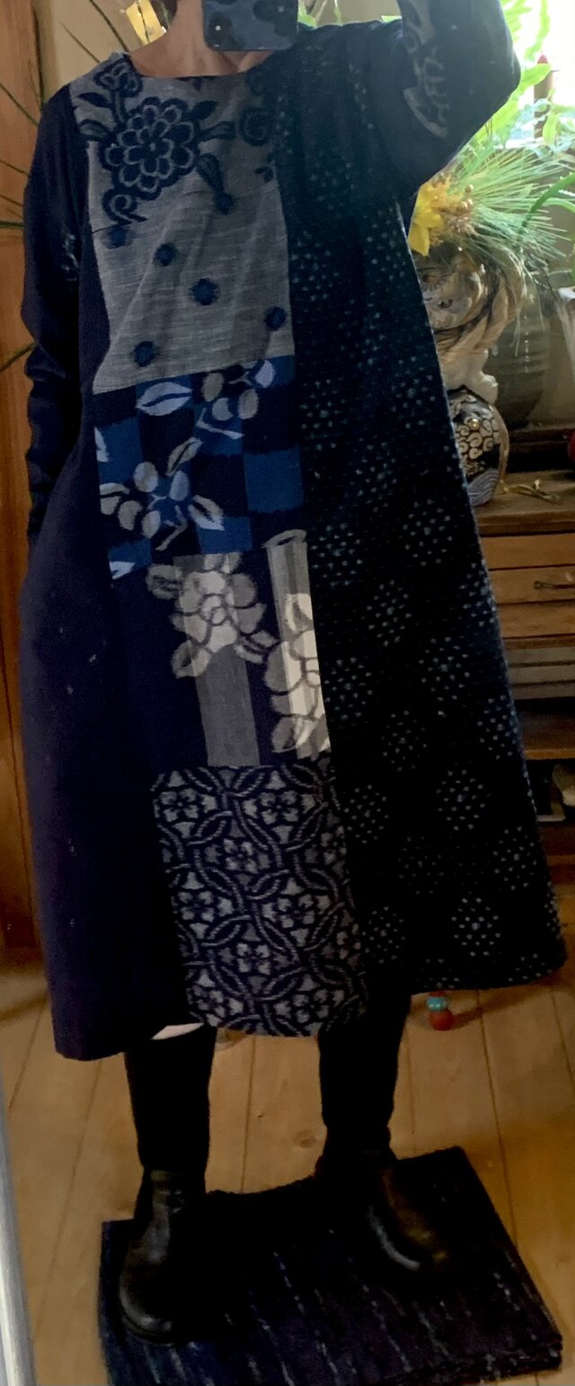 久留米絣のAラインワンピース