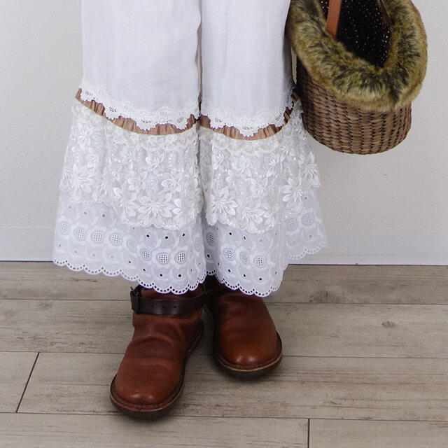 オフWガーゼレースMIX半端丈パンツ☆ペチパンツにも