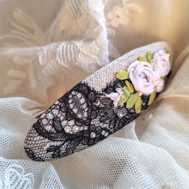 アンティークレース*リボン刺繍*バレッタ*d | iichi 日々の暮らしを