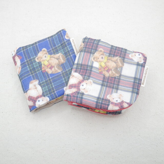 ふわもこハンカチ｜テディベアチェック-Teddy Bear Check-｜L・20×20cm｜８重ガーゼハンカチ