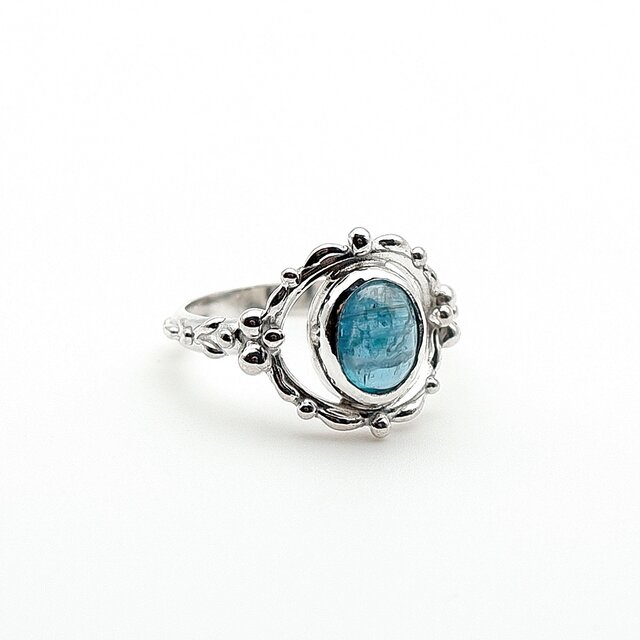 天然石リング 　シーグリーンカイヤナイト 12.5号　 一点物 　デザイン指輪 　森の泉