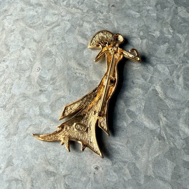 SCJ2-【 JJ 】ヴィンテージブローチ U.S.A. 1990's Gold Tone Lady Fan