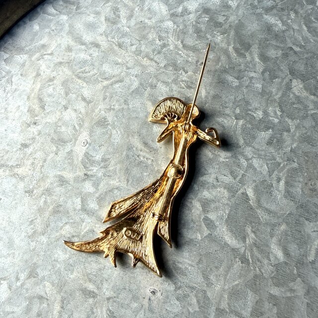 SCJ2-【 JJ 】ヴィンテージブローチ U.S.A. 1990's Gold Tone Lady Fan