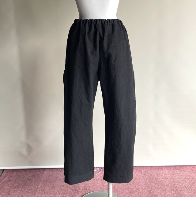 佐々木洋品店さん ビンテージリネン サイドポケットギャザー サルエルパンツ(黒) ピピパンツ サイドポケットがポイントの変形サルエルパンツ