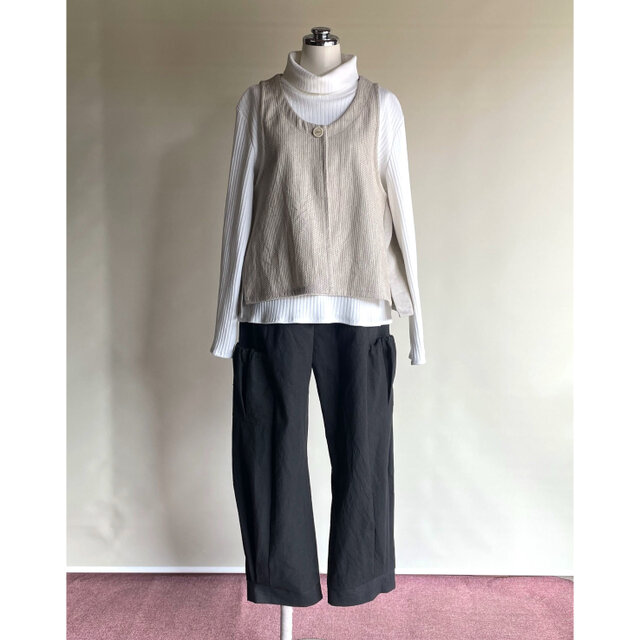 佐々木洋品店さん ビンテージリネン サイドポケットギャザー サルエルパンツ(黒) 佐々木洋品店さん ビンテージリネン サイドポケットギャザー サルエル