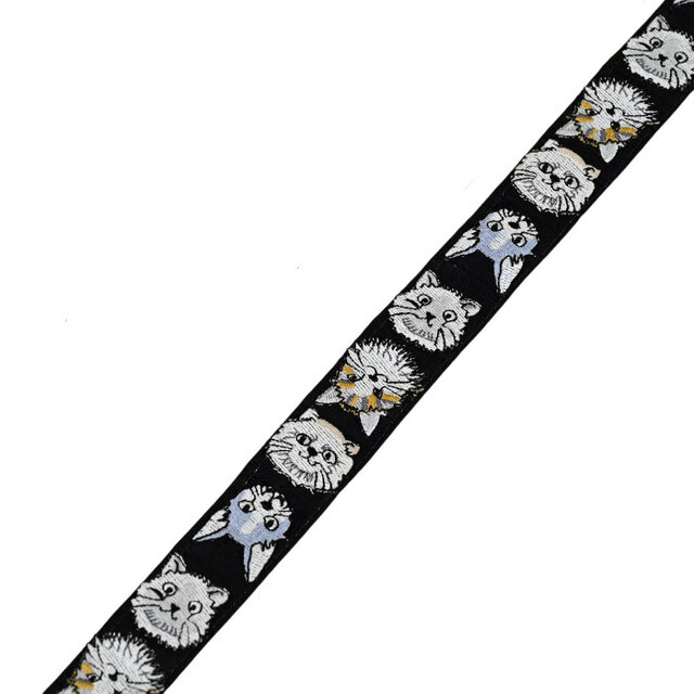インド刺繍リボン50cm切り売り キャットフェイスM ブラック 3.0cm幅 HC