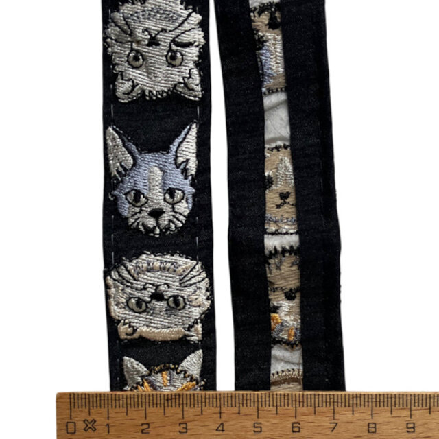 インド刺繍リボン50cm切り売り キャットフェイスM ブラック 3.0cm幅 HC