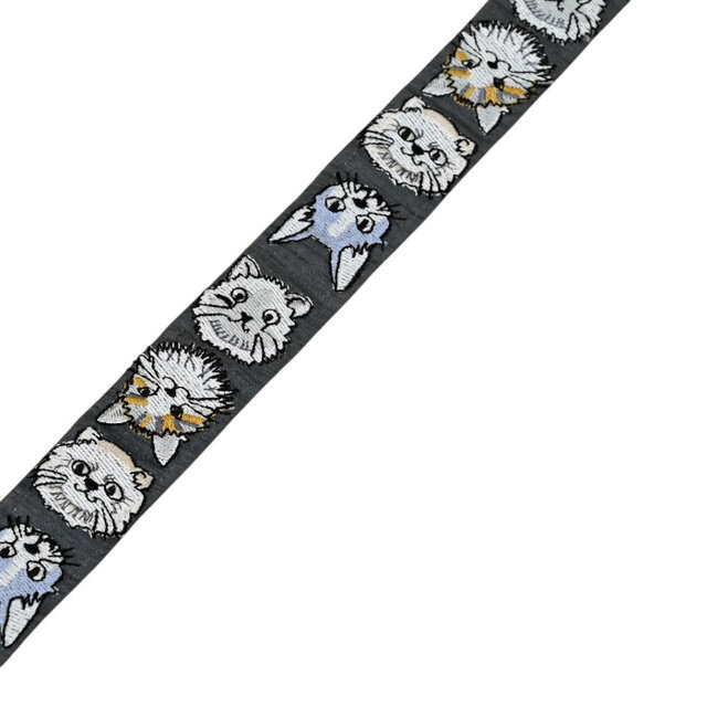 インド刺繍リボン50cm切り売り キャットフェイスM グレー 3.0cm幅 HC