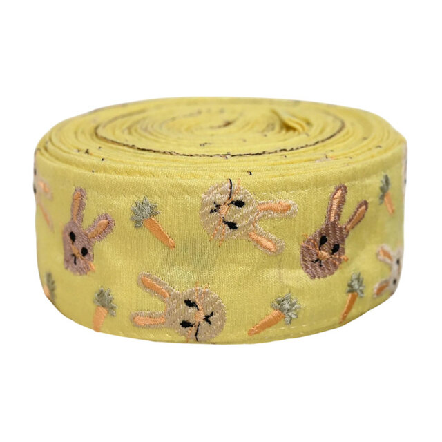 インド刺繍リボン50cm切り売り うさぎとニンジン イエロー 5cm幅 HC ラビット バニー 兎 R-0807