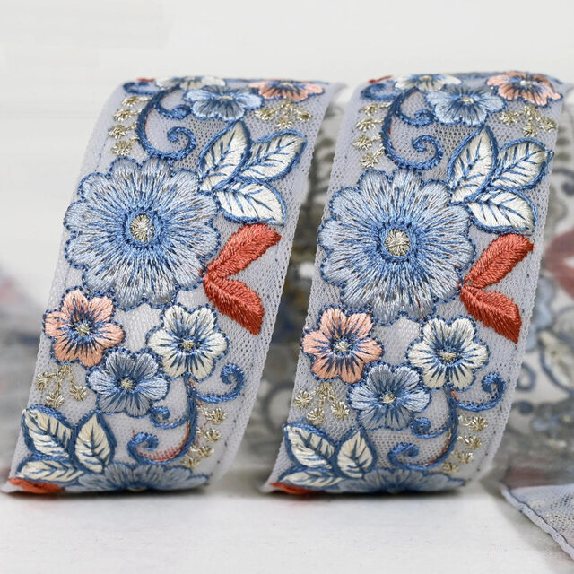 インド刺繍リボン　まとめ売り　花柄　ハンドメイド　資材　チュール 楽天市場】【10cm単位】インド刺繍リボン 約4.5cm幅 4色（ インド