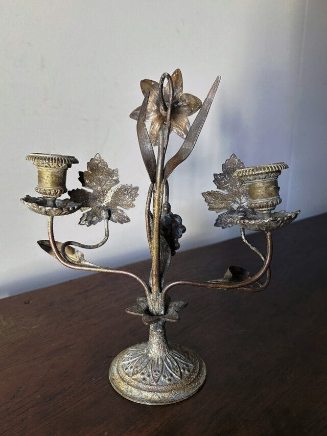 教会 燭台 百合 葡萄 キャンドル スタンド フランス アンティーク