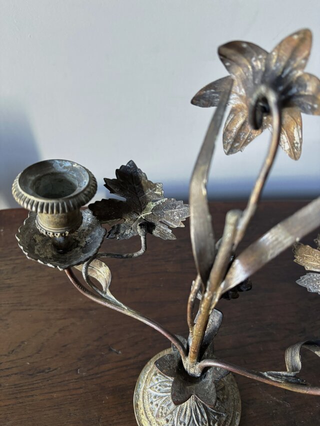 教会 燭台 百合 葡萄 キャンドル スタンド フランス アンティーク