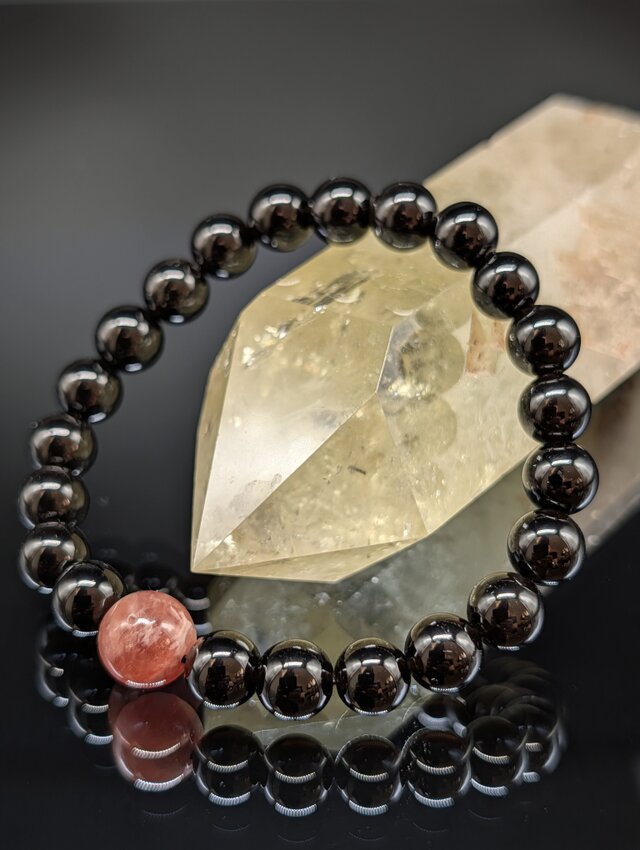 【最強守護・恋愛】モリオン インカローズ 8mm 親玉10mm ブレスレット